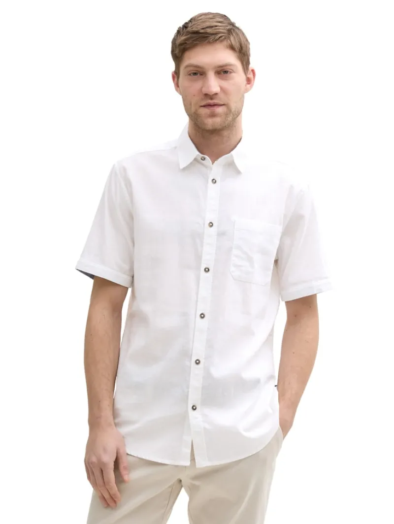 Tom Tailor Hemden|Big Boys*Regular Fit Kurzarmhemd mit Leinenanteil white