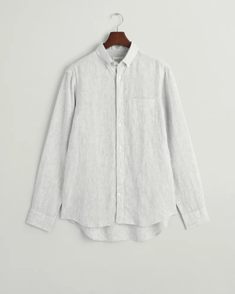 Gant Hemden|Big Boys*Regular Fit Leinen Hemd mit Streifen white