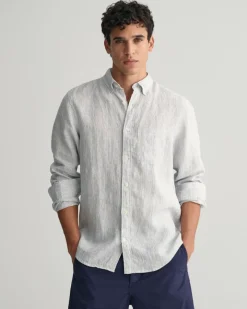 Gant Hemden|Big Boys*Regular Fit Leinen Hemd mit Streifen white
