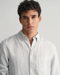 Gant Hemden|Big Boys*Regular Fit Leinen Hemd mit Streifen white