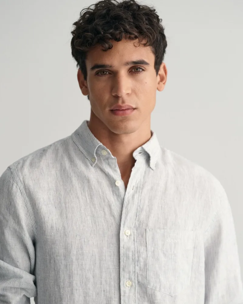 Gant Hemden|Big Boys*Regular Fit Leinen Hemd mit Streifen white