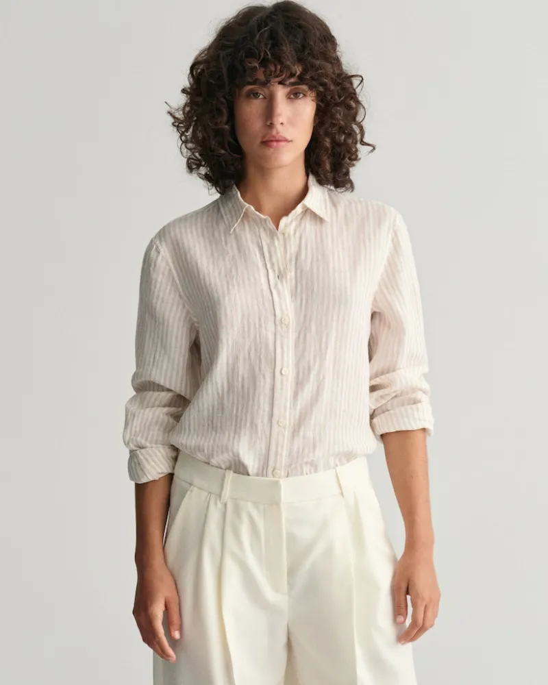 Gant Blusen*Regular Fit Leinenhemd mit Streifen dry sand