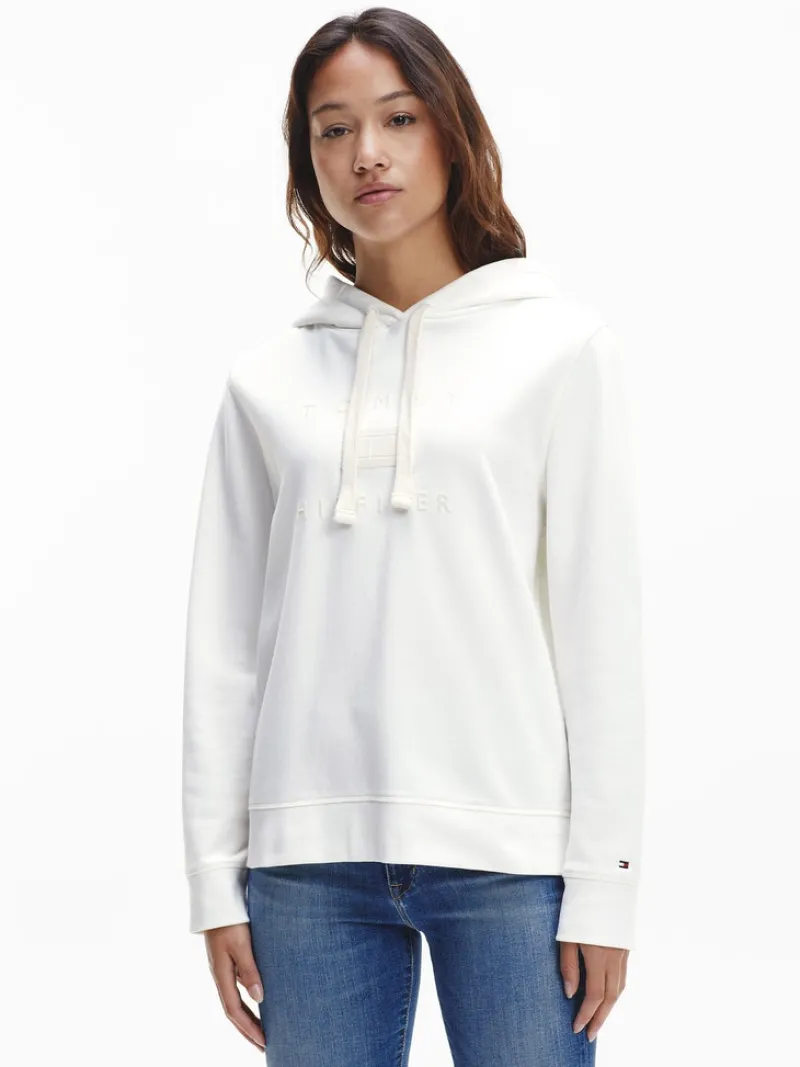Tommy Hilfiger Pullover & Sweatshirts*REGULAR FLOCK HOODIE ecru