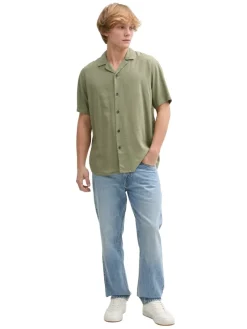 Tom Tailor Denim Hemden*Relaxed Fit Kurzarmhemd mit Leinenanteil tree moss green