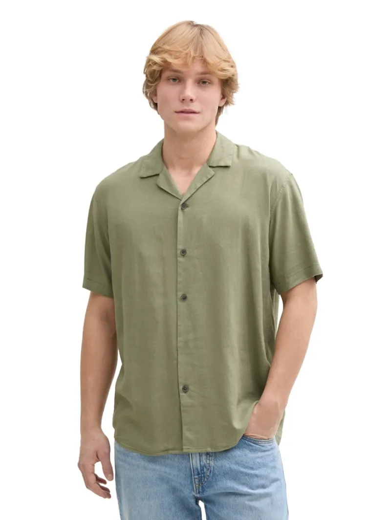 Tom Tailor Denim Hemden*Relaxed Fit Kurzarmhemd mit Leinenanteil tree moss green