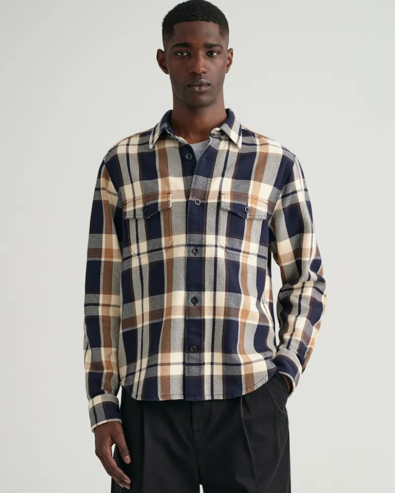 Gant Hemden|Big Boys*Schwere Twill-Hemdjacke mit Karomuster vintage cream