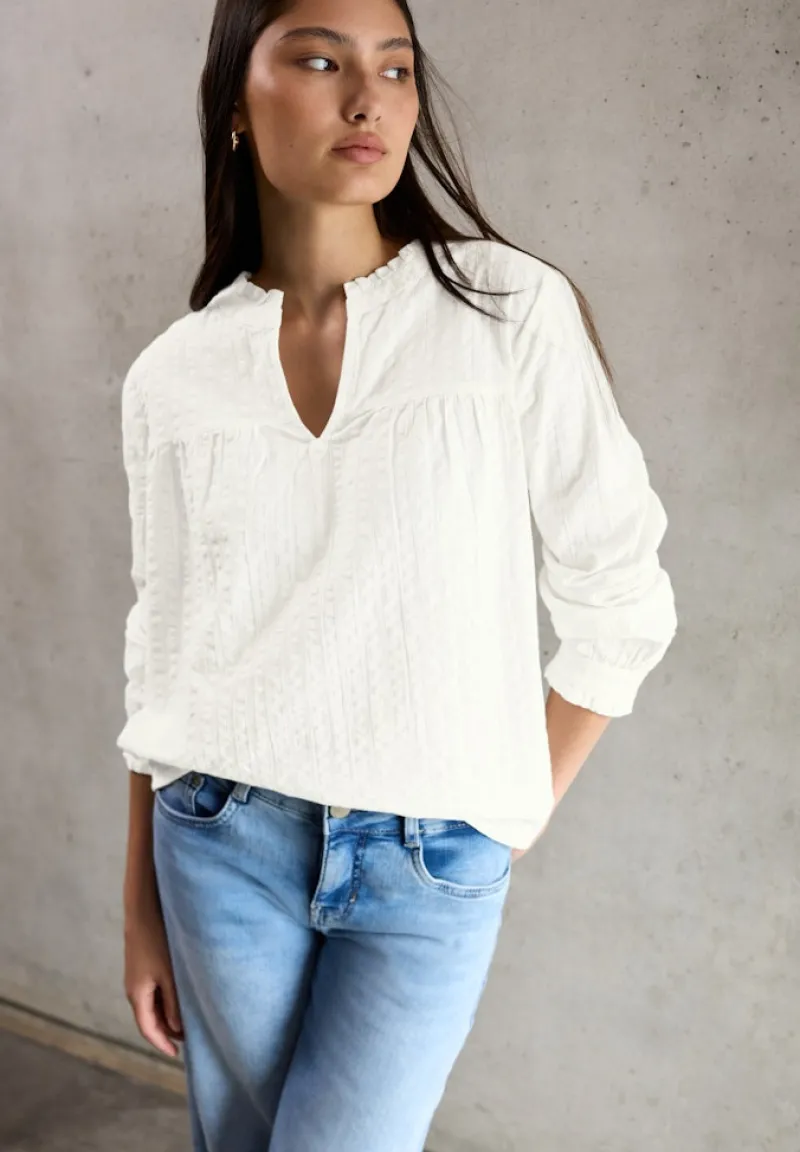 STREET ONE STUDIO Blusen*Seersucker Bluse mit Rüschen off white