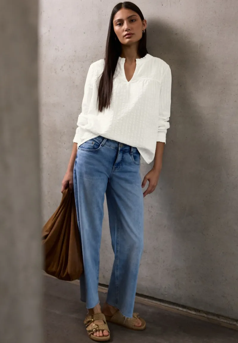 STREET ONE STUDIO Blusen*Seersucker Bluse mit Rüschen off white