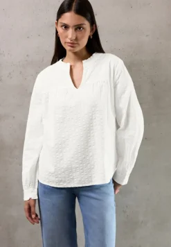 STREET ONE STUDIO Blusen*Seersucker Bluse mit Rüschen off white