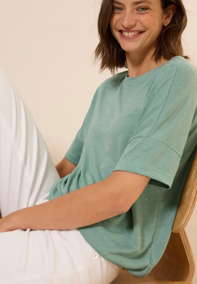 Cecil Shirts*Shirt mit Dekosteinen matcha green