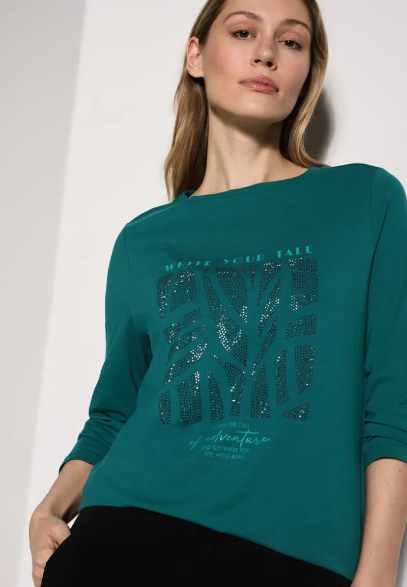 Cecil Shirts*Shirt mit Glitzer-Motiv petrol green