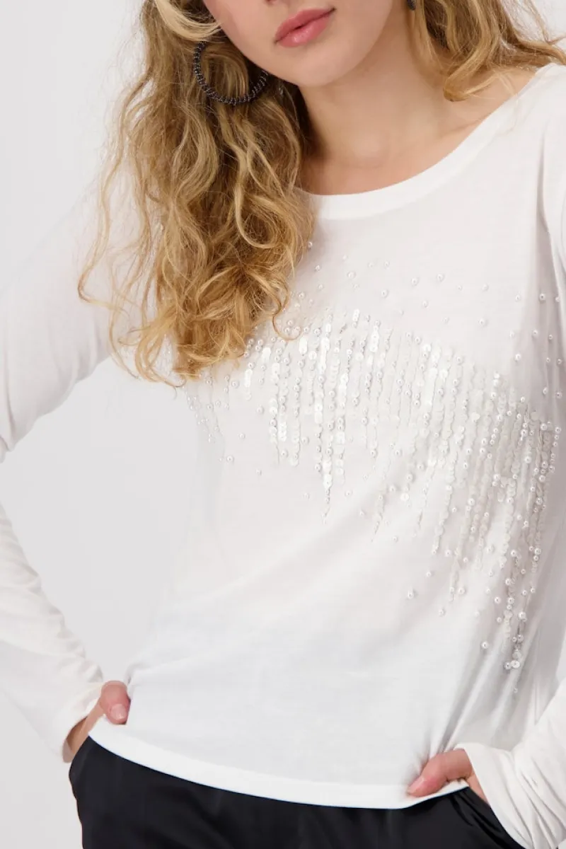 Monari Shirts*Shirt mit Pailletten und Perlen off-white