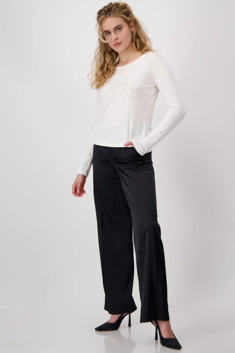 Monari Shirts*Shirt mit Pailletten und Perlen off-white