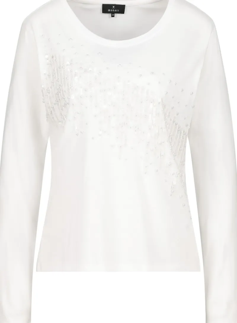 Monari Shirts*Shirt mit Pailletten und Perlen off-white