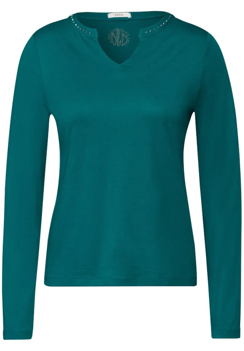 Cecil Shirts*Shirt mit Schmucksteinchen petrol green