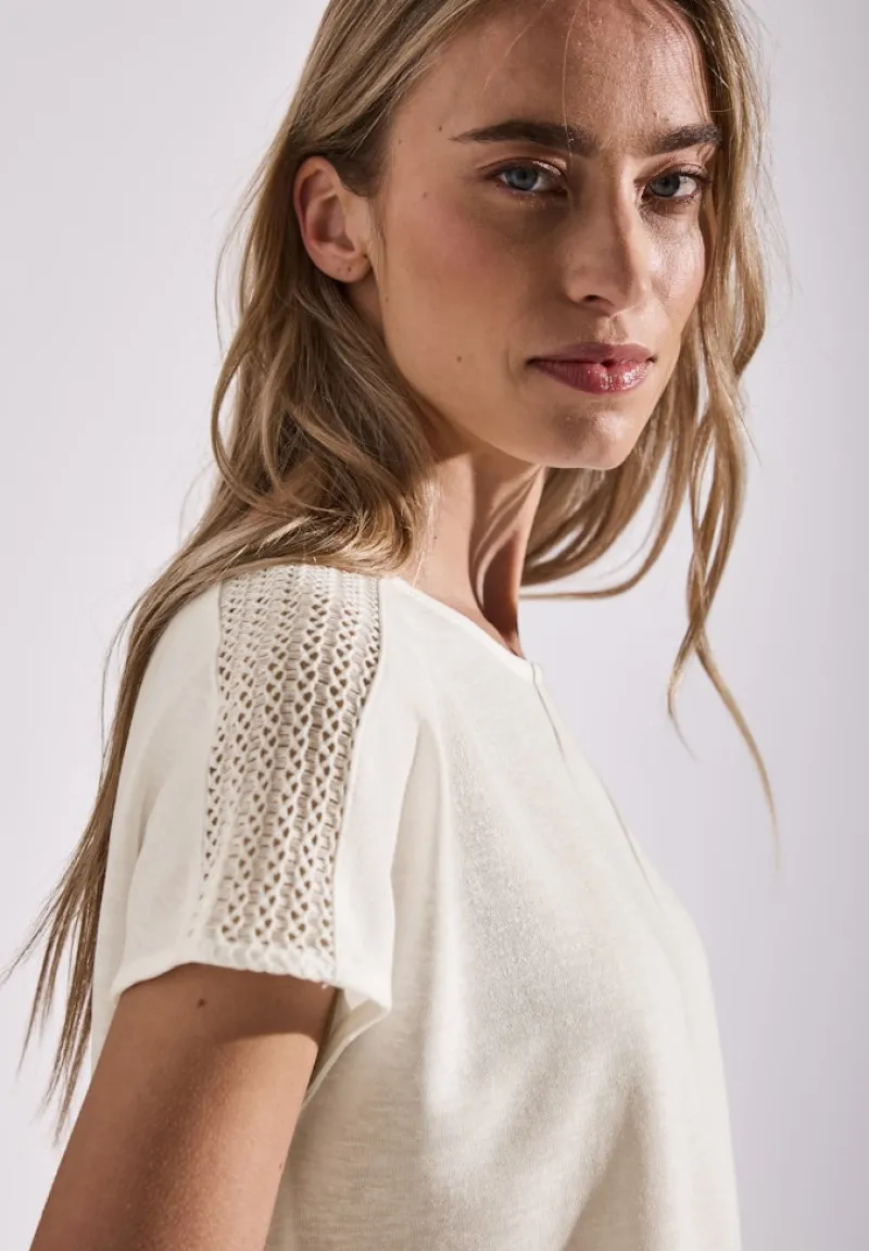 Street One Shirts*Shirt mit Spitzendetail off white