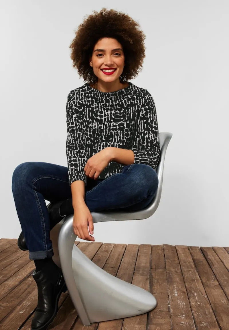 Street One Pullover & Sweatshirts*Shirt mit Struktur Dessin Black