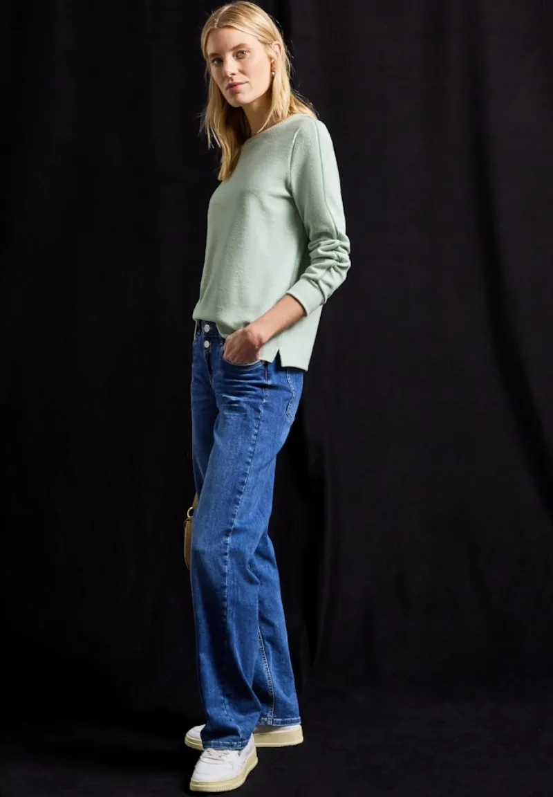 Street One Pullover & Sweatshirts*Shirt mit Tape Details serene green mel.