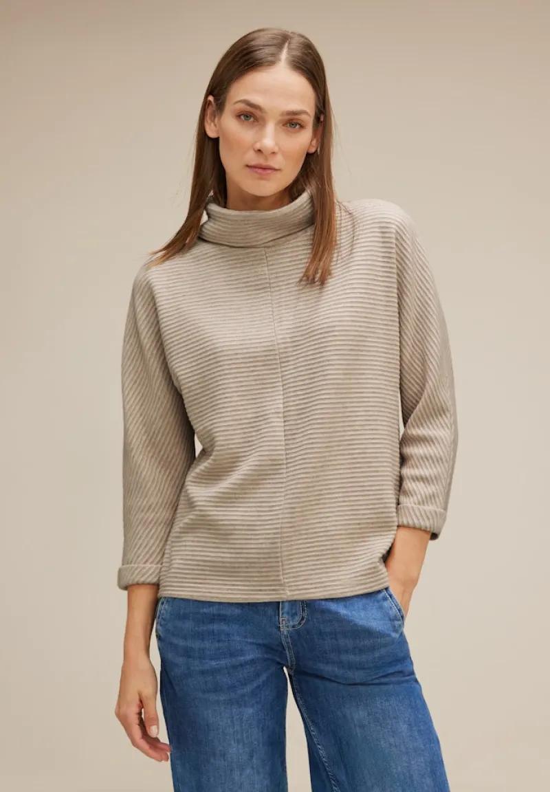 Street One Pullover & Sweatshirts*Shirt mit Volumenkragen spring sand melange