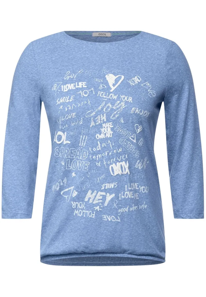 Cecil Shirts*Shirt mit Wording Print dusk sky blue melange