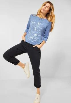 Cecil Shirts*Shirt mit Wording Print dusk sky blue melange