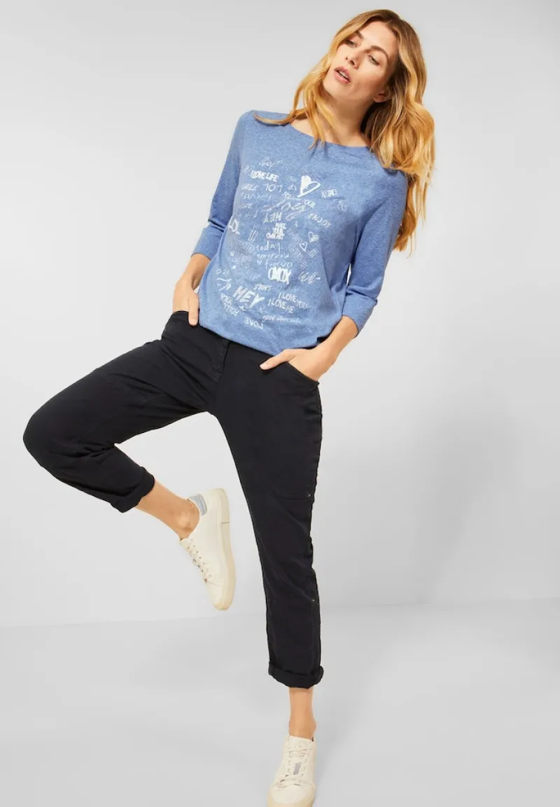 Cecil Shirts*Shirt mit Wording Print dusk sky blue melange