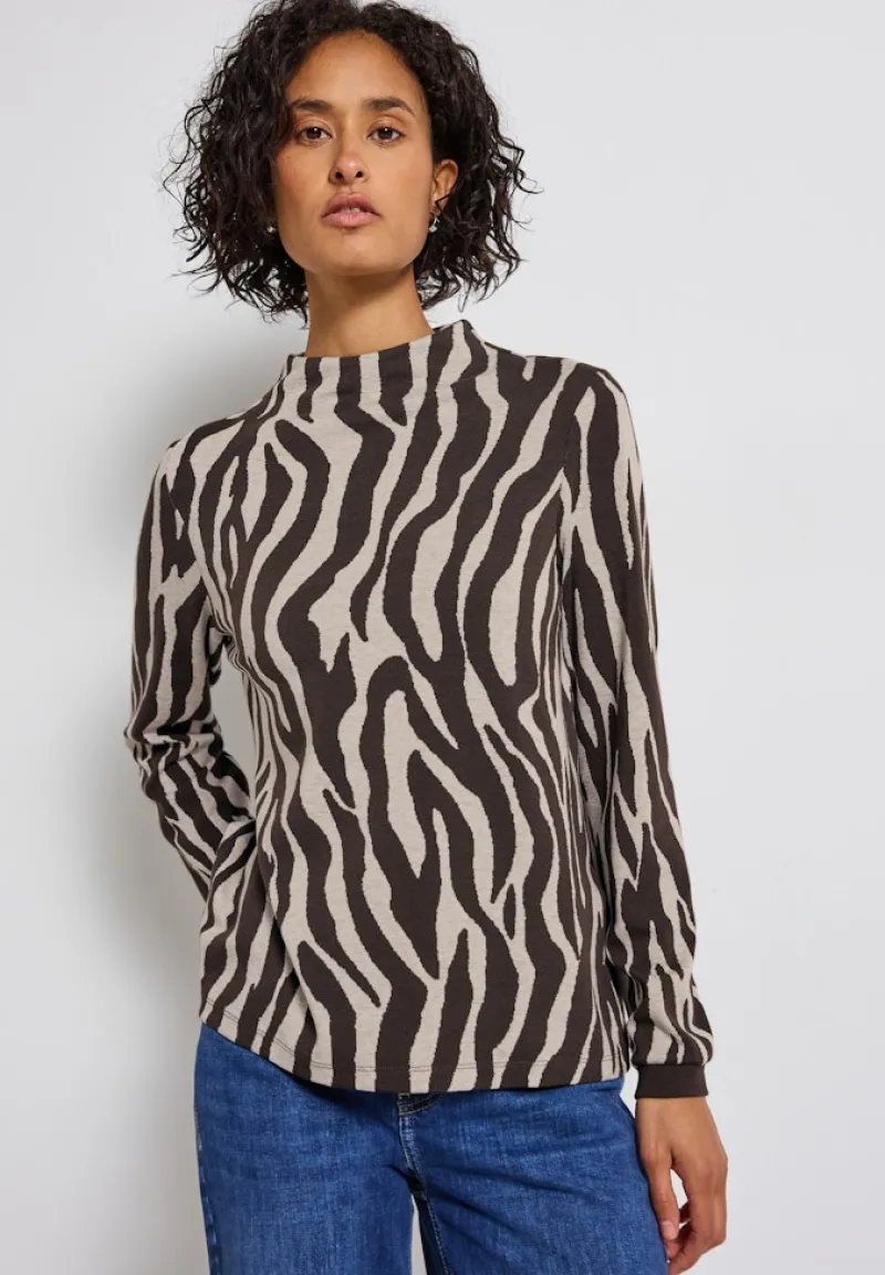 Street One Pullover & Sweatshirts*Shirt mit Zebra Print deep roast brown