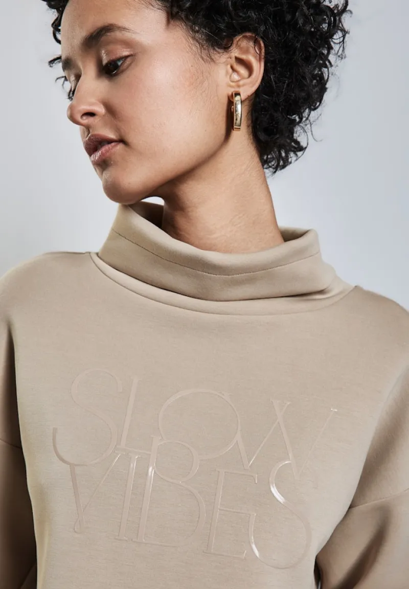 Street One Pullover & Sweatshirts*Silk-Look Shirt mit Wording breezy beige