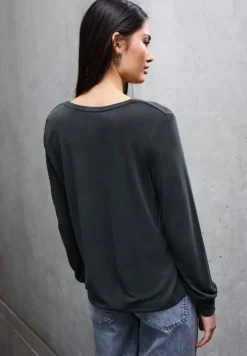 STREET ONE STUDIO Shirts*Silk-Look V-Neck Shirt Black