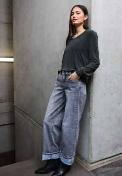 STREET ONE STUDIO Shirts*Silk-Look V-Neck Shirt Black