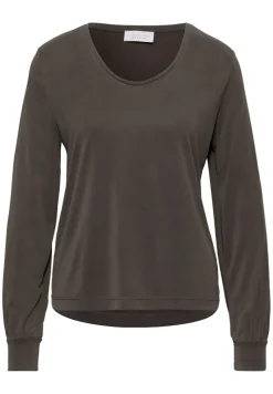 STREET ONE STUDIO Shirts*Silk-Look V-Neck Shirt dark auburn brown