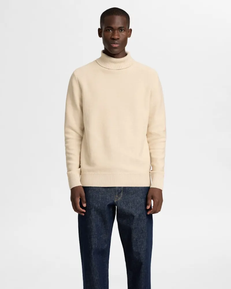 Selected Pullover & Sweatshirts*SLHAXEL LS KNIT ROLL NECK W oatmeal1