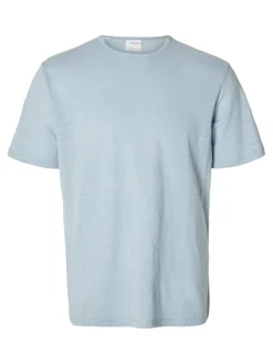 Selected Shirts*SLHBET LINEN SS O-NECK TEE Cashmere Blue