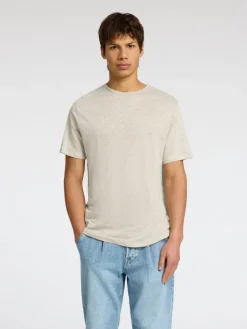 Selected Shirts*SLHBET LINEN SS O-NECK TEE oatmeal