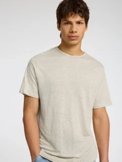 Selected Shirts*SLHBET LINEN SS O-NECK TEE oatmeal