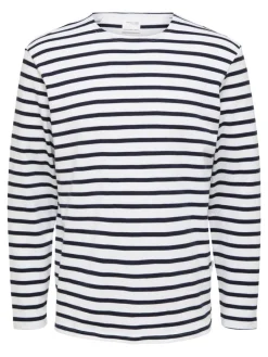 Selected Shirts*SLHBRIAC STRIPE LS O-NECK TEE NOOS Bright White