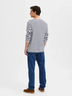 Selected Shirts*SLHBRIAC STRIPE LS O-NECK TEE NOOS Bright White