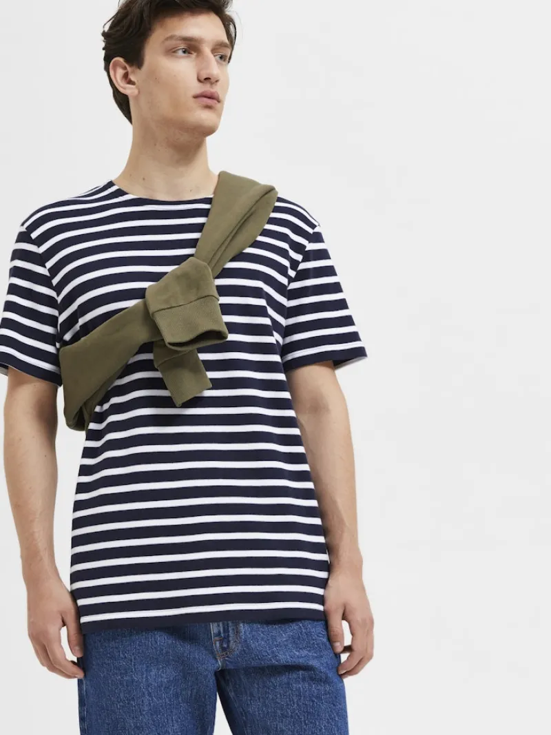 Selected Shirts*SLHBRIAC STRIPE SS O-NECK TEE NOOS Navy Blazer