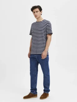 Selected Shirts*SLHBRIAC STRIPE SS O-NECK TEE NOOS Navy Blazer