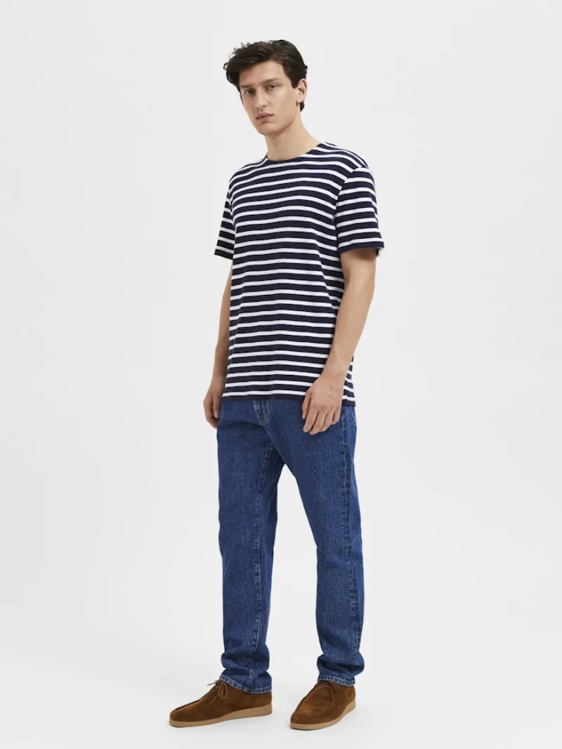 Selected Shirts*SLHBRIAC STRIPE SS O-NECK TEE NOOS Navy Blazer