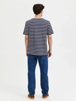 Selected Shirts*SLHBRIAC STRIPE SS O-NECK TEE NOOS Navy Blazer