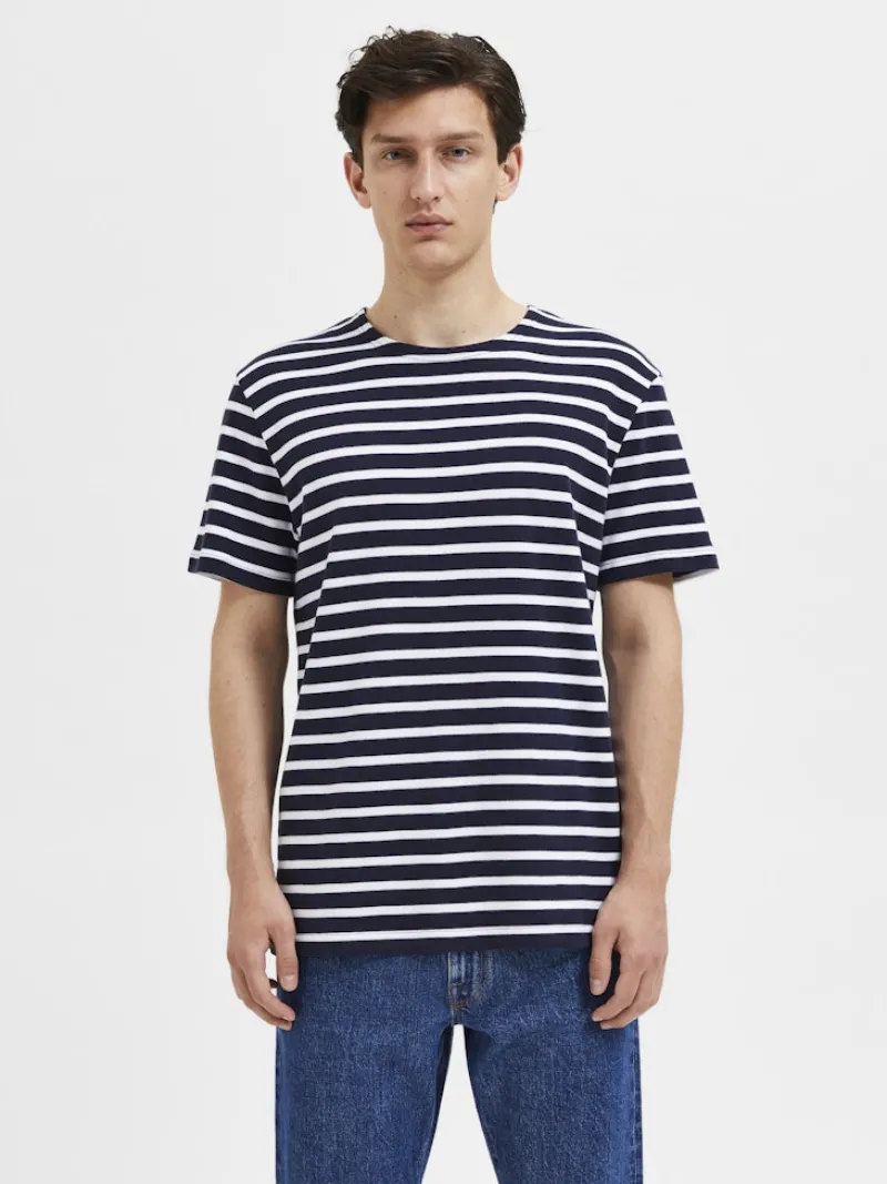 Selected Shirts*SLHBRIAC STRIPE SS O-NECK TEE NOOS Navy Blazer