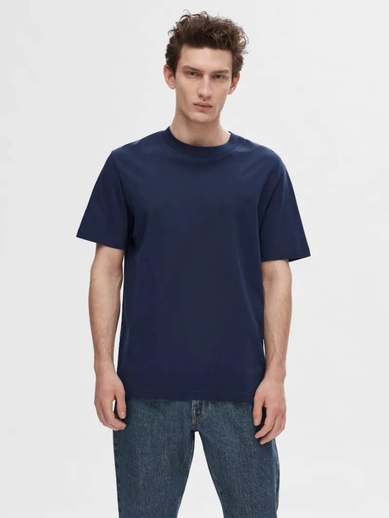 Selected Shirts*SLHCOLMAN SS O-NECK TEE NOOS Navy Blazer