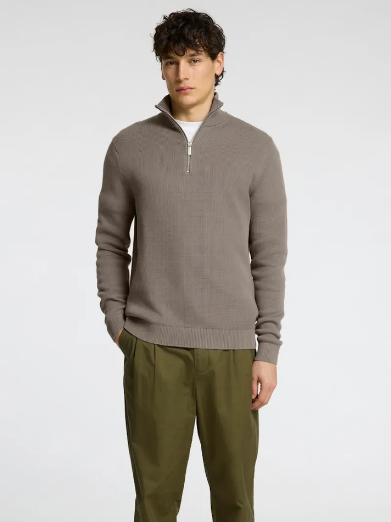 Selected Pullover & Sweatshirts*SLHDANE LS KNIT STRUCTURE HALF ZIP NOOS Morel