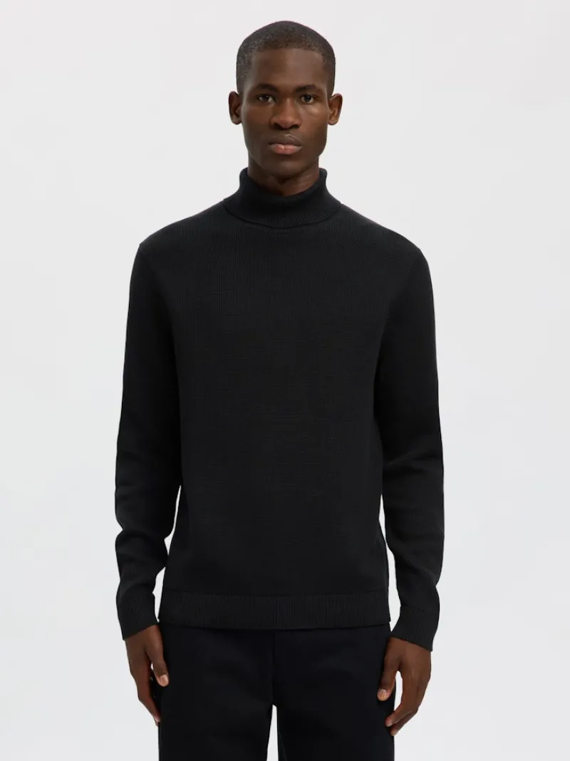 Selected Pullover & Sweatshirts*SLHDANE LS KNIT STRUCTURE ROLL NECK NOOS Black