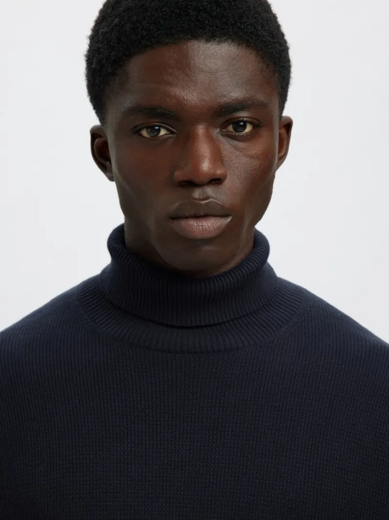 Selected Pullover & Sweatshirts*SLHDANE LS KNIT STRUCTURE ROLL NECK NOOS Sky Captain