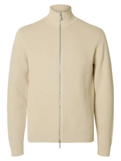 Selected Pullover & Sweatshirts*SLHDANE LS KNIT STRUCTURE FULL ZIP NOOS oatmeal