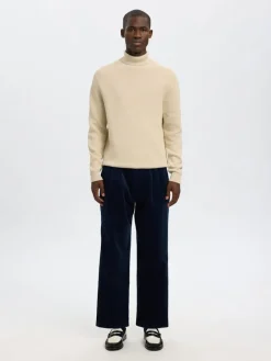 Selected Pullover & Sweatshirts*SLHDANE LS KNIT STRUCTURE ROLL NECK NOOS oatmeal