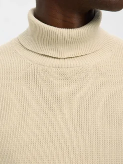 Selected Pullover & Sweatshirts*SLHDANE LS KNIT STRUCTURE ROLL NECK NOOS oatmeal