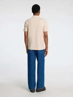 Selected Shirts*SLHFAVE SPORT ZIP SS POLO NOOS oatmeal